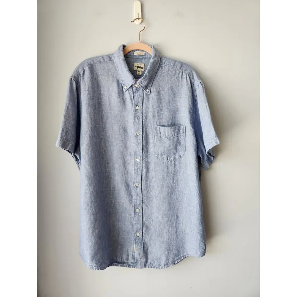 NWOT J. Crew Short-Sleeve Baird McNutt Irish Linen Shirt Blue XL